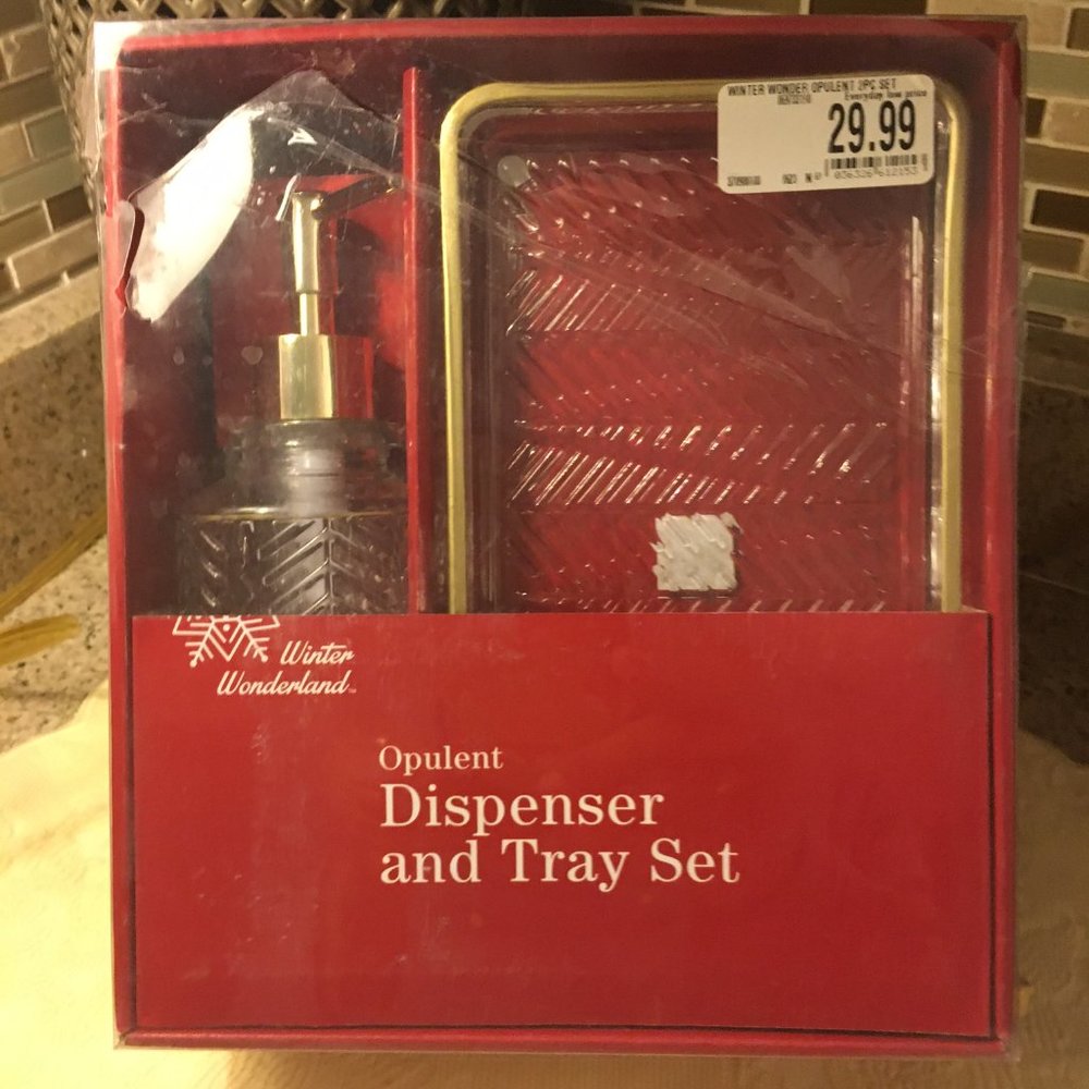 Winter Wonderland 2-Piece Glass Opulent Dispenser and Tray Set